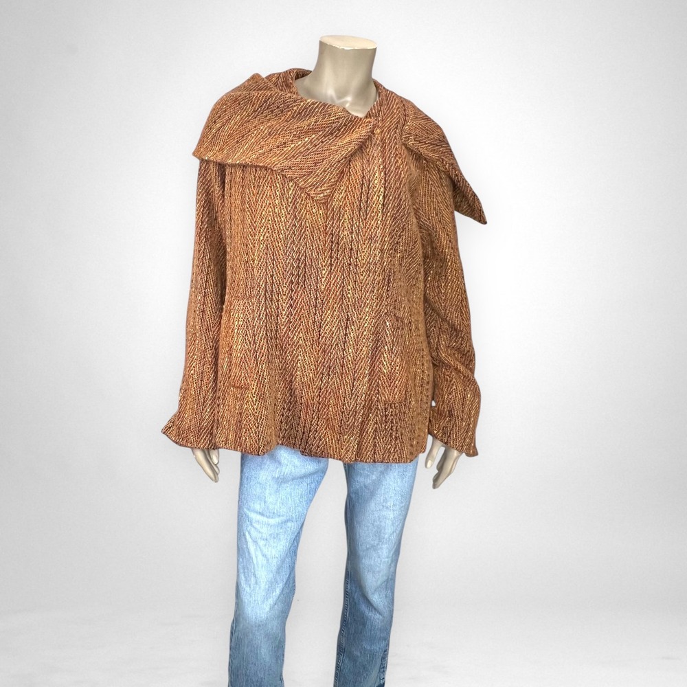 Vintage‎ NEWPORT NEWS Tweed Chevron Brown Wool Blend Coat L